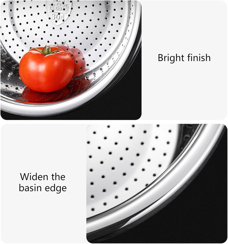 Alark Stainless Steel Rice Strainer with Mixing Bowls, Strainer Colander for Cleaning Fruits, Vegetables, and Beans Versatile Kitchen to Drain Bowl Cooked Pasta Washing Bowl Storage Basket - Image 3