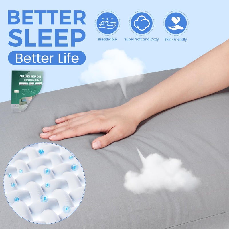 GRUENERDE Grounding Pillowcase King with 10% Silver Fiber Conductive Grounding Pillow Case 20x36in Silver Fiber Improve Sleep Anxiety Relief Gray 1pc - Image 4