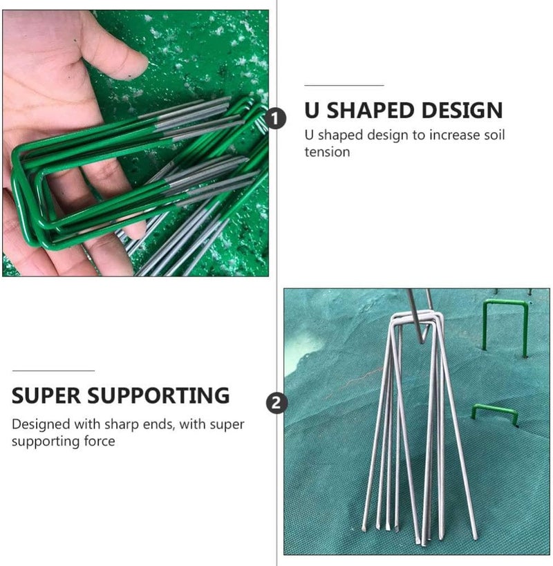woobles 20Pcs Garden Stakes Galvanized Landscape Staples, U- Type Turf Staples for Artificial Grass, Rust Proof Sod Pins Stakes for Securing Fences Weed Barrier, Outdoor Wires Cords Tents Tarps - Image 2
