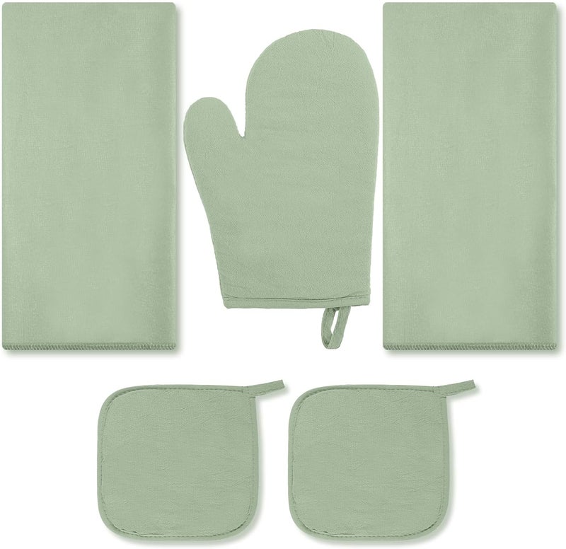 Rtteri Rtteri 5 Pieces Green Oven Mitts Pot Holders and Kitchen Towels Sets 1 Kitchen Oven Glove and 2 Dish Towels 2 Green Potholders for Baking Cooking BBQ Grilling SupplySage Green Style - Image 1