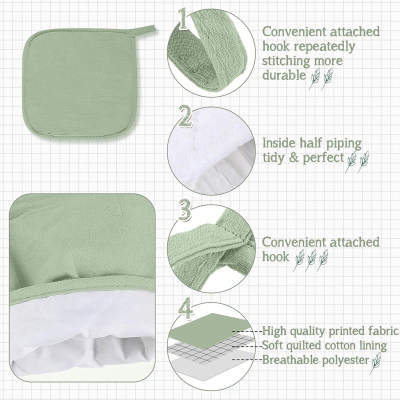 Rtteri Rtteri 5 Pieces Green Oven Mitts Pot Holders and Kitchen Towels Sets 1 Kitchen Oven Glove and 2 Dish Towels 2 Green Potholders for Baking Cooking BBQ Grilling SupplySage Green Style - Image 3