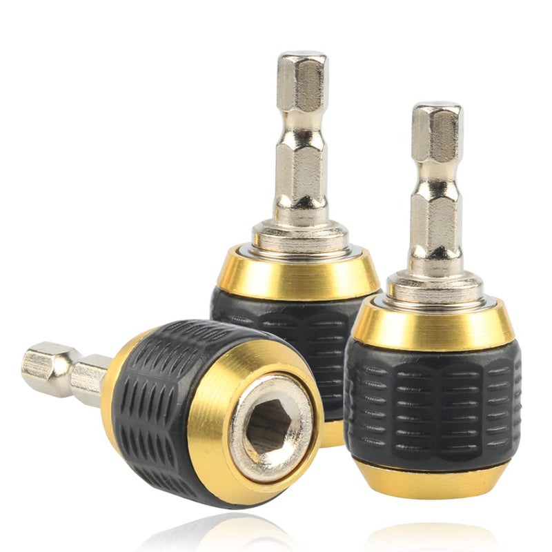 Mesee 3 Pcs Selflocking Drill Bit Holder 50mm 14 Inch Hex Shank Extension Rod Screwdriver Bit Holder Set Quick Release Chuck Adapter Connector for Power Drill Tool