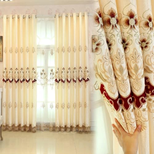 Amidoudou 1 Pair European Luxury Embroidered Curtains for Living Room Bedroom Yellow51x84 Inch - Image 1