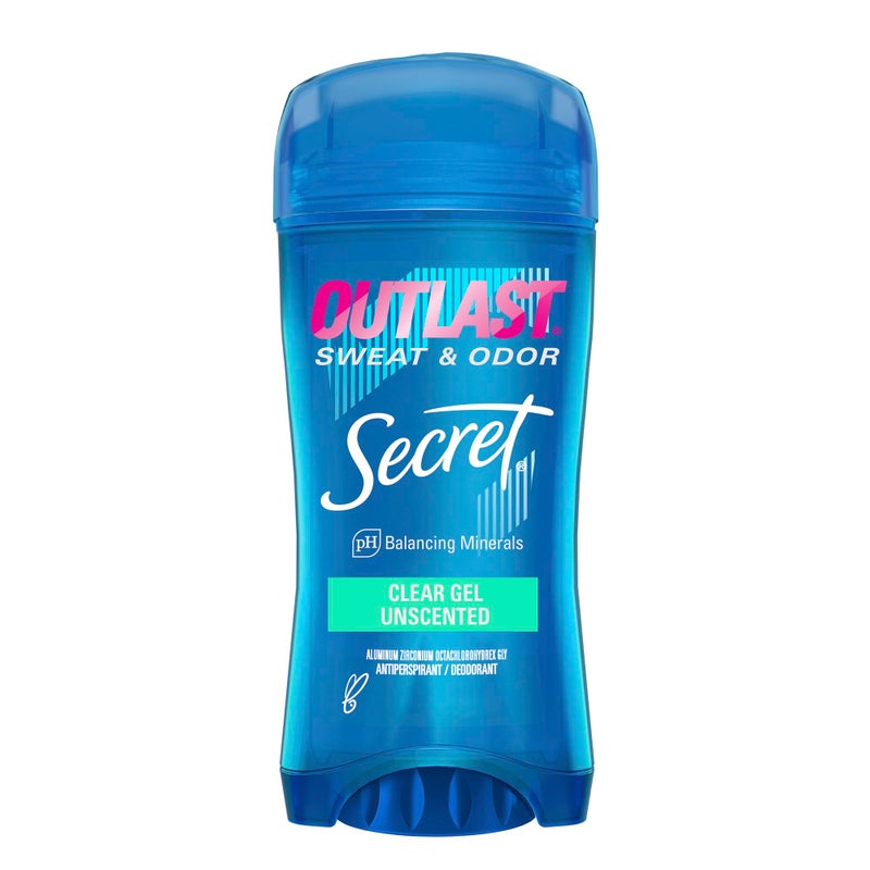 Secret Outlast Antiperspirant Deodorant for Women, 72hr Sweat & Odor Protection, PH Balancing Minerals, Clear Gel, Unscented, 2.6 oz - Image 1