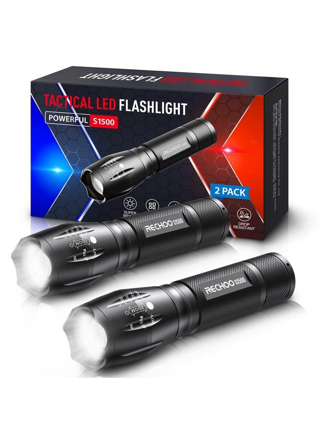 RECHOO Tactical Flashlights 2 Pack, Bright Zoomable LED Flashlights High Lumens with 5 Modes, Portable Small Flash Light for Camping Essential, Camping Flashlight