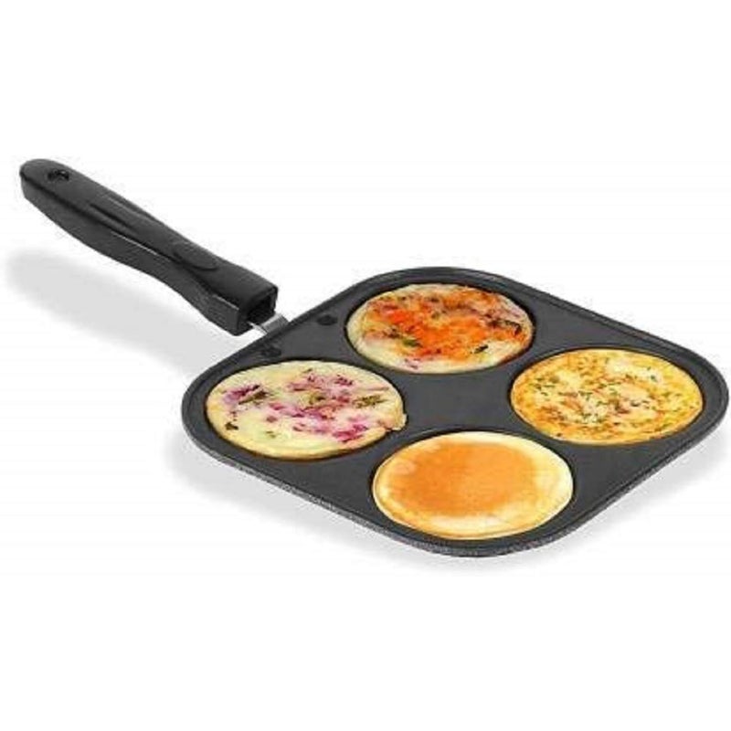 SWAURSAHA NonStick 4 Cavity Aluminium Uttapam Maker Mini Uttapam Pan Tawa Multi Snack Pancake Maker Black - Image 1