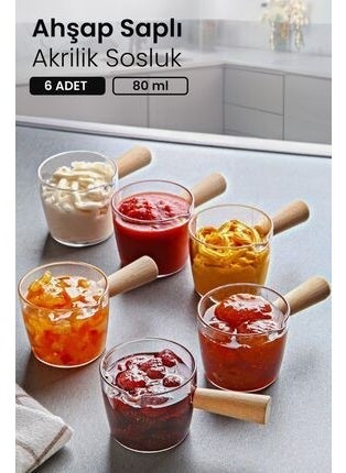 Kitchen Life 6 Piece Wooden Handle Mika Jam Bowl Sauce Bowl Tableware Presentation Breakfast Set - 80 ml  - Image 1