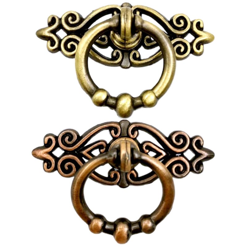2pcs Vintage Ring Cabinet Pull Handles Green Bronze Zinc Alloy Drawer Knobs With Screws - Image 2