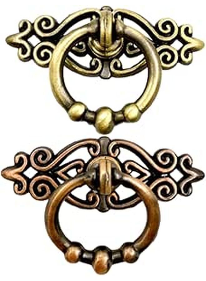 2pcs Vintage Ring Cabinet Pull Handles Green Bronze Zinc Alloy Drawer Knobs With Screws - Image 1