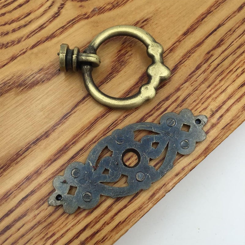 2pcs Vintage Ring Cabinet Pull Handles Green Bronze Zinc Alloy Drawer Knobs With Screws - Image 4