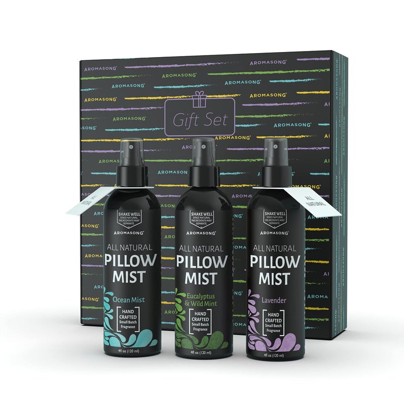Aromasong Aromasong All Natural Pillow Spray for Deep Sleep Holiday Gift Pack of Lavender Ocean Mist and Eucalyptus Included Calming Linen Bedtime Natural Essential Oil Mist Spray for Sleeping 