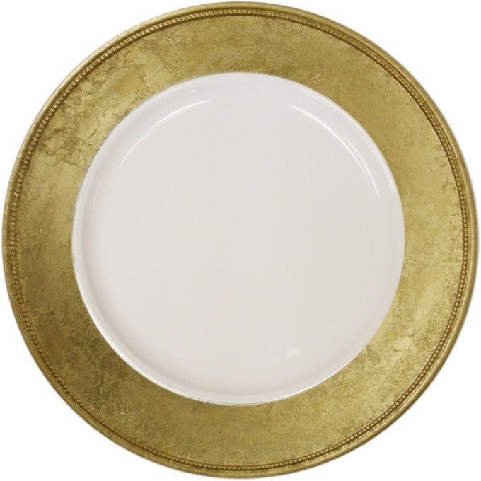 CHARGE IT BY JAY LEAF CHARGER PLATE 13 DECORATIVE MELAMINE SERVICE PLATE FOR HOME PROFESSIONAL DINING PERFECT FOR UPSCALE EVENTS DINNER PARTIES WEDDINGS BANQUETS CATERING 1 PIECE GOLD