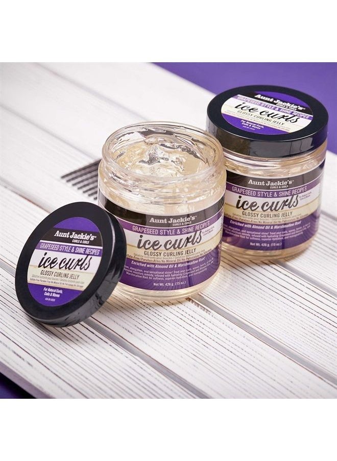 Aunt Jackie's - Grapeseed Style and Shine Recipes Ice Curls Glossy Curling Jelly, Hydrates, Softens, Makes Waves, Curls and Coils Easier to Style, 18 oz - Image 1
