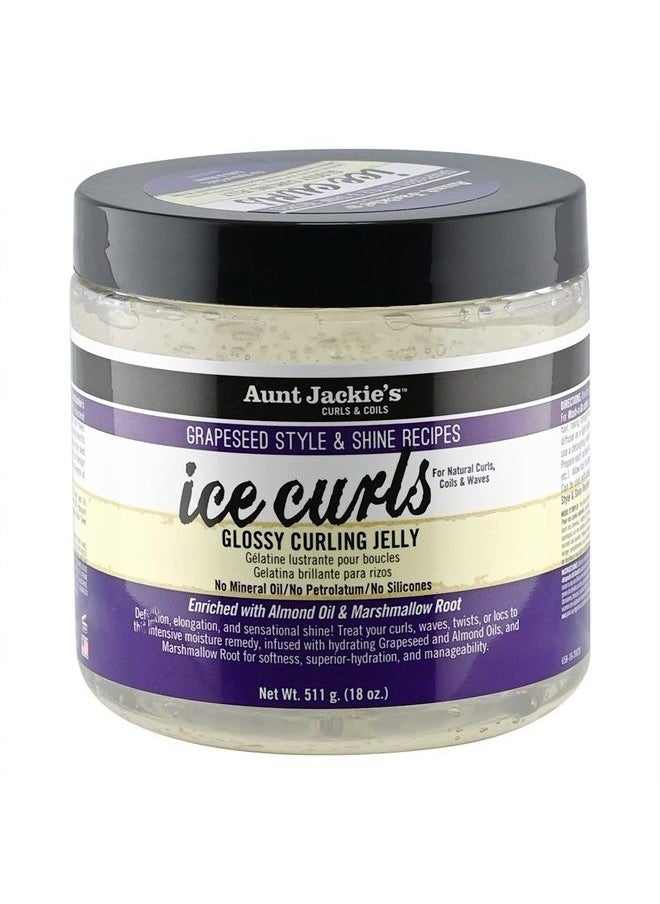Aunt Jackie's - Grapeseed Style and Shine Recipes Ice Curls Glossy Curling Jelly, Hydrates, Softens, Makes Waves, Curls and Coils Easier to Style, 18 oz - Image 1
