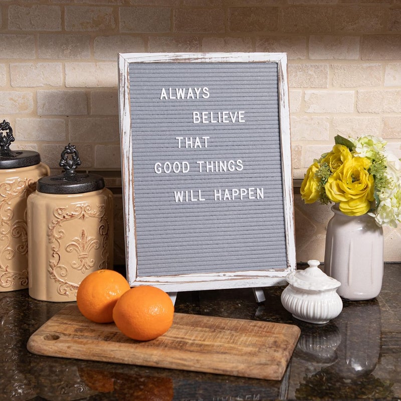 Destop Felt Board With Rustic Vintage Frame and Stand 12x16 Inch, Grey Changeable Message Board Includes 792 Letters, Numbers and Symbols, Hook to Hang, 2 Canvas Bags - Image 5