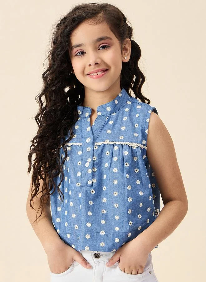 Stylo Bug Girls Blue Embroidered Sleeveless Top