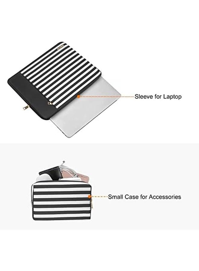 Mosiso Laptop Sleeve Compatible With Macbook Air 13 Inch M2 A2681 M1 A2337 A2179 A1932 Pro 13 M2 M1 A2338 A2251 A2289 A2159 A1989 A1706 A1708 Horizontal Stripe Pu Leather Bag With Small Purse Black  - Image 2