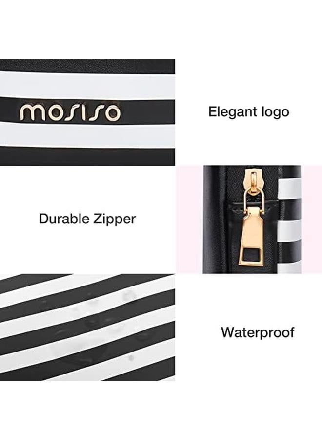 Mosiso Laptop Sleeve Compatible With Macbook Air 13 Inch M2 A2681 M1 A2337 A2179 A1932 Pro 13 M2 M1 A2338 A2251 A2289 A2159 A1989 A1706 A1708 Horizontal Stripe Pu Leather Bag With Small Purse Black  - Image 4