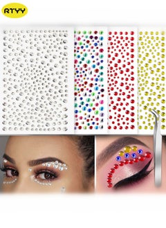 RTYY 4-Sheet Face Gems Self Adhesive Face Rhinestones Nail Self Adhesive Rhinestones Hair Pearls Accessories Eye Gems Jewelryfor Makeup Festival,Pearl Rhinestones Stickers for Face, Hair,Eye  - Image 1