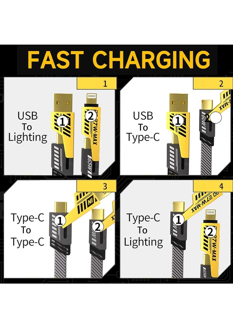 أوزيغالور كابل شحن USB 4 في 1، USB C بقوة 65 واط، معدن مضفّر، للهواتف الذكية، بما في ذلك حامل الكابل - Image 4