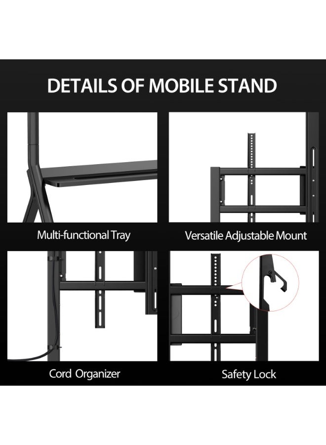 Aztech عربة تلفاز FD580 مع عجلات للسبورة الذكية 55-65 بوصة، حامل متنقل، للمنزل والمدرسة والمكتب، حامل عربة ثقيل 55"-100"، سعة تحميل 120 كجم، سلسلة ELITE - Image 3