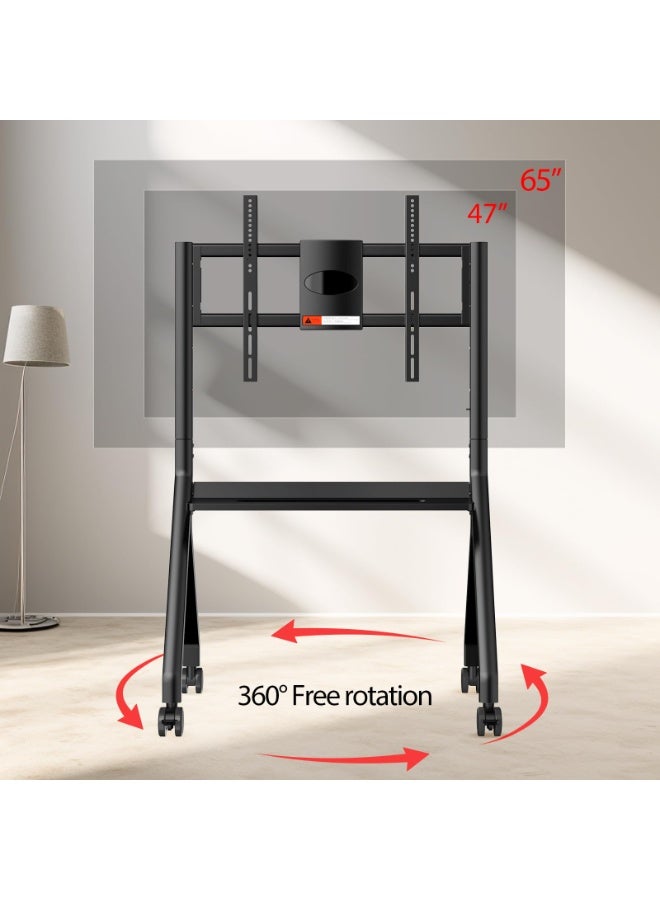 Aztech عربة تلفاز FD580 مع عجلات للسبورة الذكية 55-65 بوصة، حامل متنقل، للمنزل والمدرسة والمكتب، حامل عربة ثقيل 55"-100"، سعة تحميل 120 كجم، سلسلة ELITE - Image 5