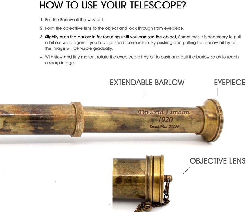 OCEAN REPLICAS 1920 Dollond London Brass Maritime Telescope – 15” Vintage Nautical Spyglass Pirate Telescope Antique Look – Solid Brass Mounted Scope with Wooden Box - Image 5