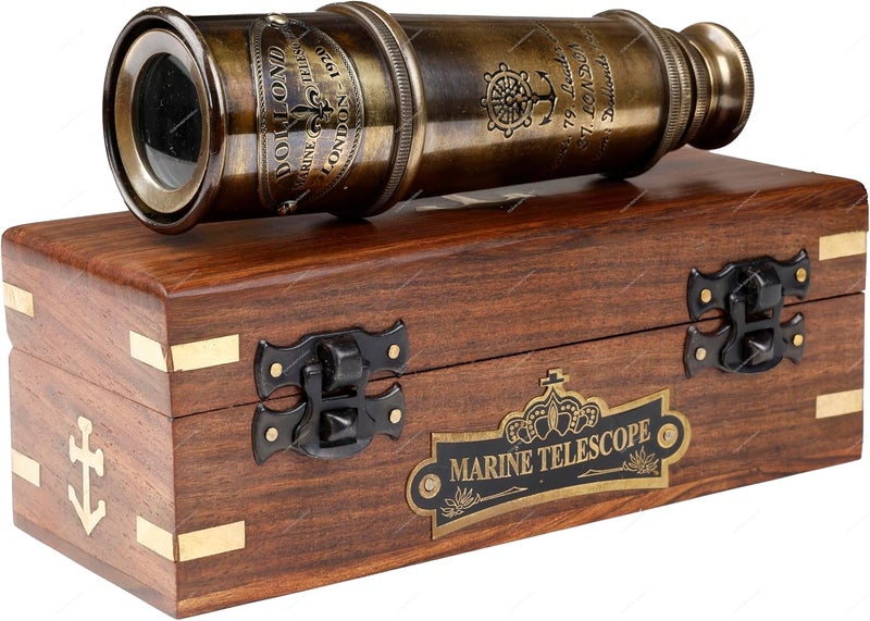 OCEAN REPLICAS 1920 Dollond London Brass Maritime Telescope – 15” Vintage Nautical Spyglass Pirate Telescope Antique Look – Solid Brass Mounted Scope with Wooden Box - Image 1