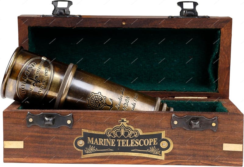 OCEAN REPLICAS 1920 Dollond London Brass Maritime Telescope – 15” Vintage Nautical Spyglass Pirate Telescope Antique Look – Solid Brass Mounted Scope with Wooden Box - Image 2