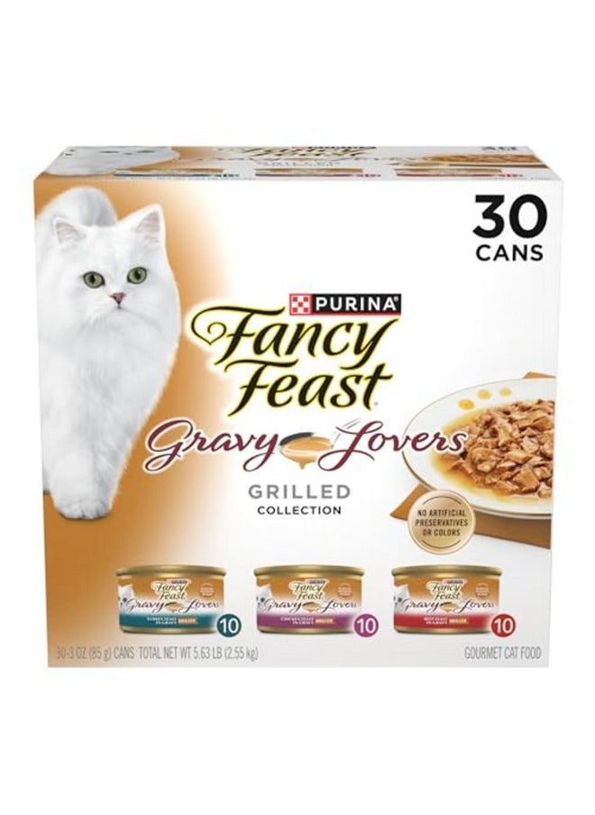 فانسي فيست طعام القطط الرطب من Purina Fancy Feast Gravy Lovers Poultry and Beef Grilled Gourmet - عبوة متنوعة - (عبوة من 30 علبة) 3 أونصة  - Image 1