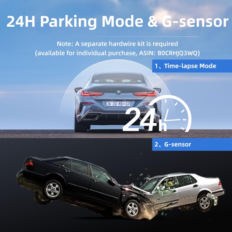 Miofive Car Camera 4K Resolution, WiFi, Bluetooth, GPS Dash Cam, 3-Inch IPS Screen, Night Vision, Loop Recording, HDR, App Control, and Supports up to 512GB with a Free 32GB Card Included - Image 5