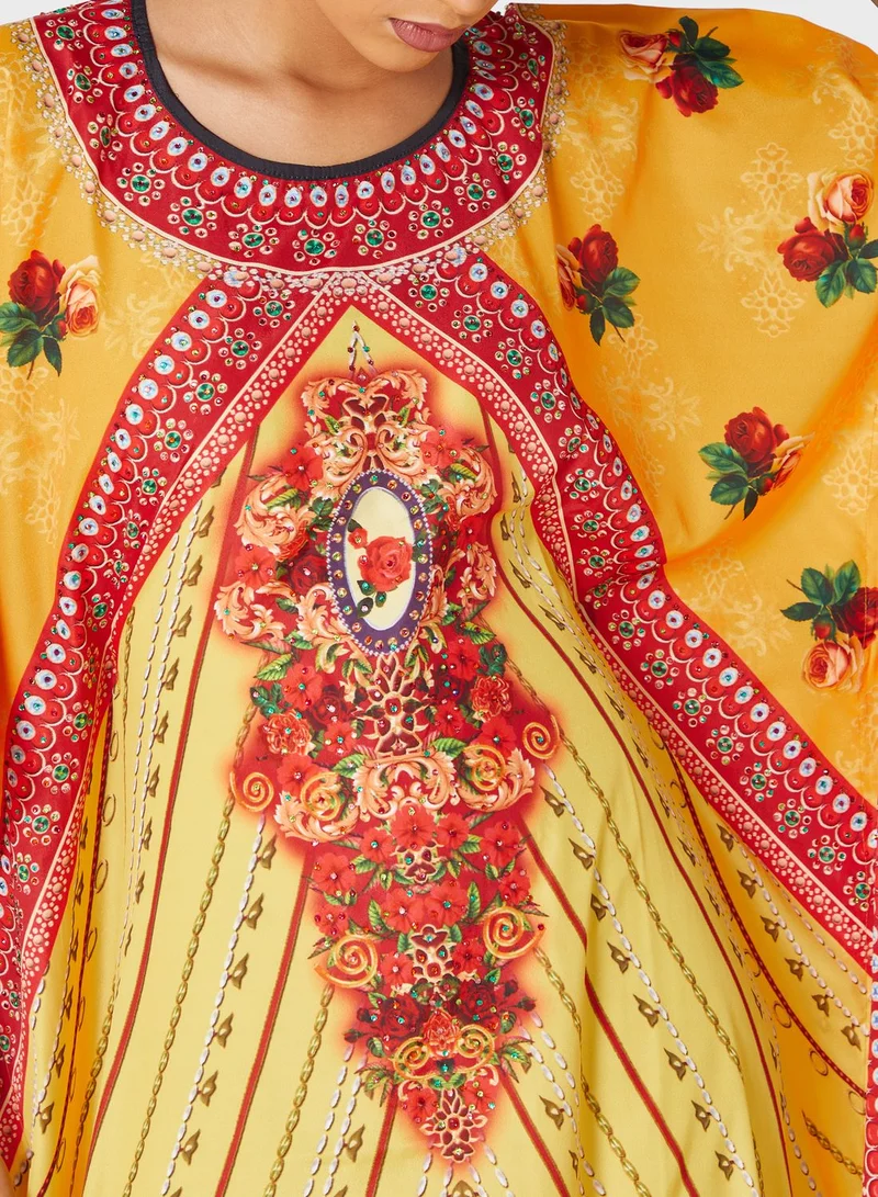 ARABIAN CLOSET Cape Sleeve Kaftan With Pouch