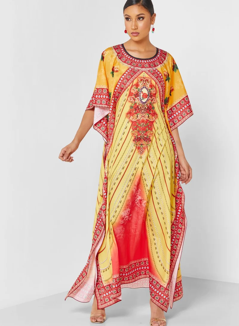 ARABIAN CLOSET Cape Sleeve Kaftan With Pouch