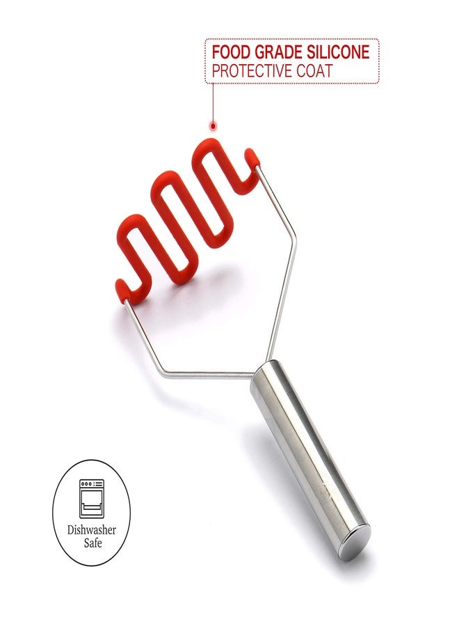 Jell-Cell Potato Masher - Silicone Protect Body with Premuim Stainless Steel Non Scratch Cookware for Smooth Mashed Potato Vegetables and Fruits Color Red - Image 3