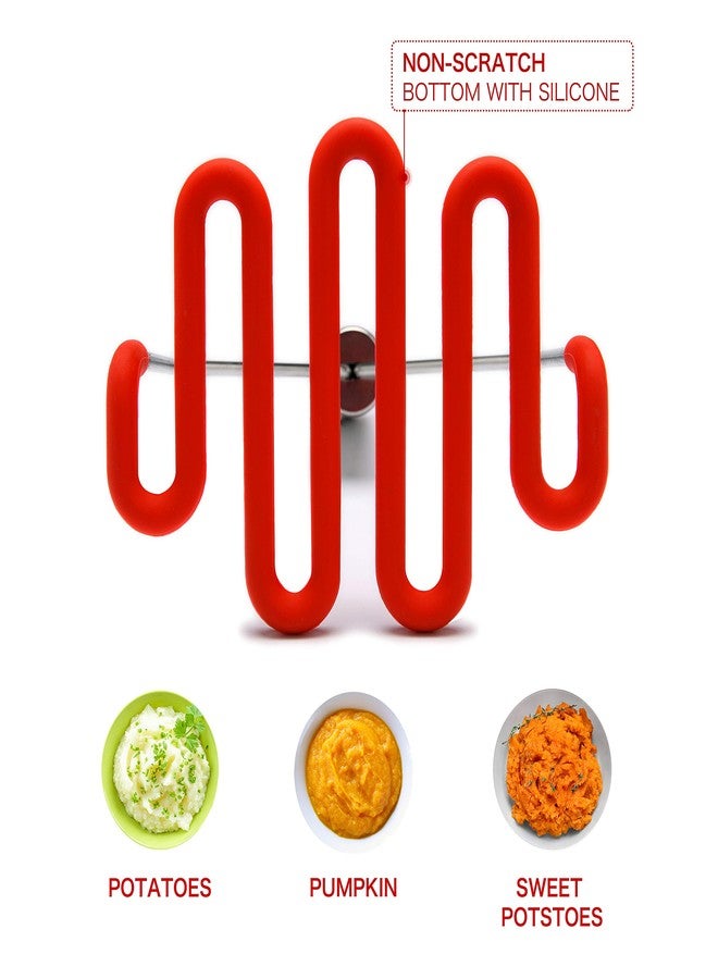 Jell-Cell Potato Masher - Silicone Protect Body with Premuim Stainless Steel Non Scratch Cookware for Smooth Mashed Potato Vegetables and Fruits Color Red - Image 4