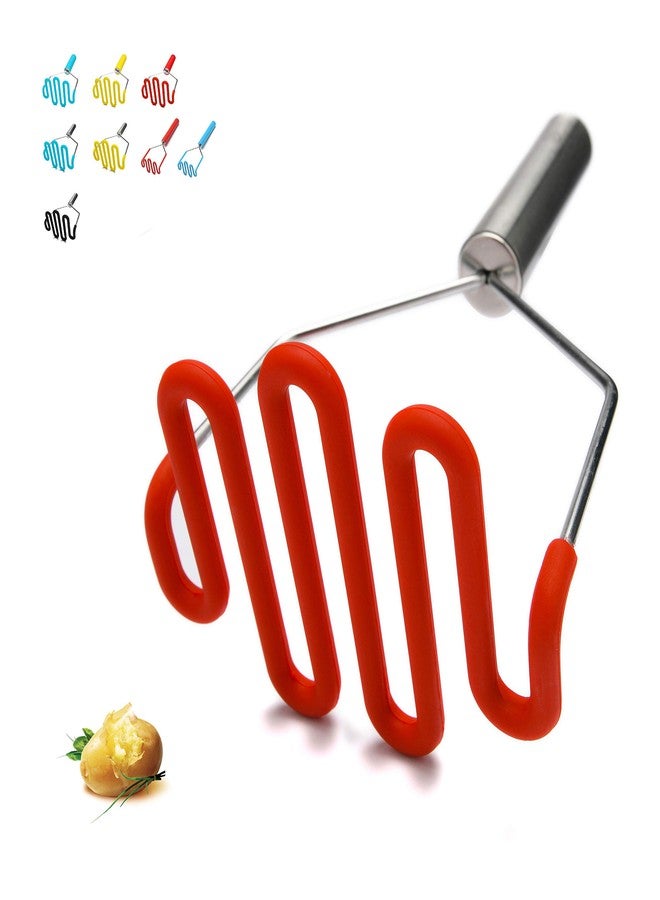 Jell-Cell Potato Masher - Silicone Protect Body with Premuim Stainless Steel Non Scratch Cookware for Smooth Mashed Potato Vegetables and Fruits Color Red - Image 1