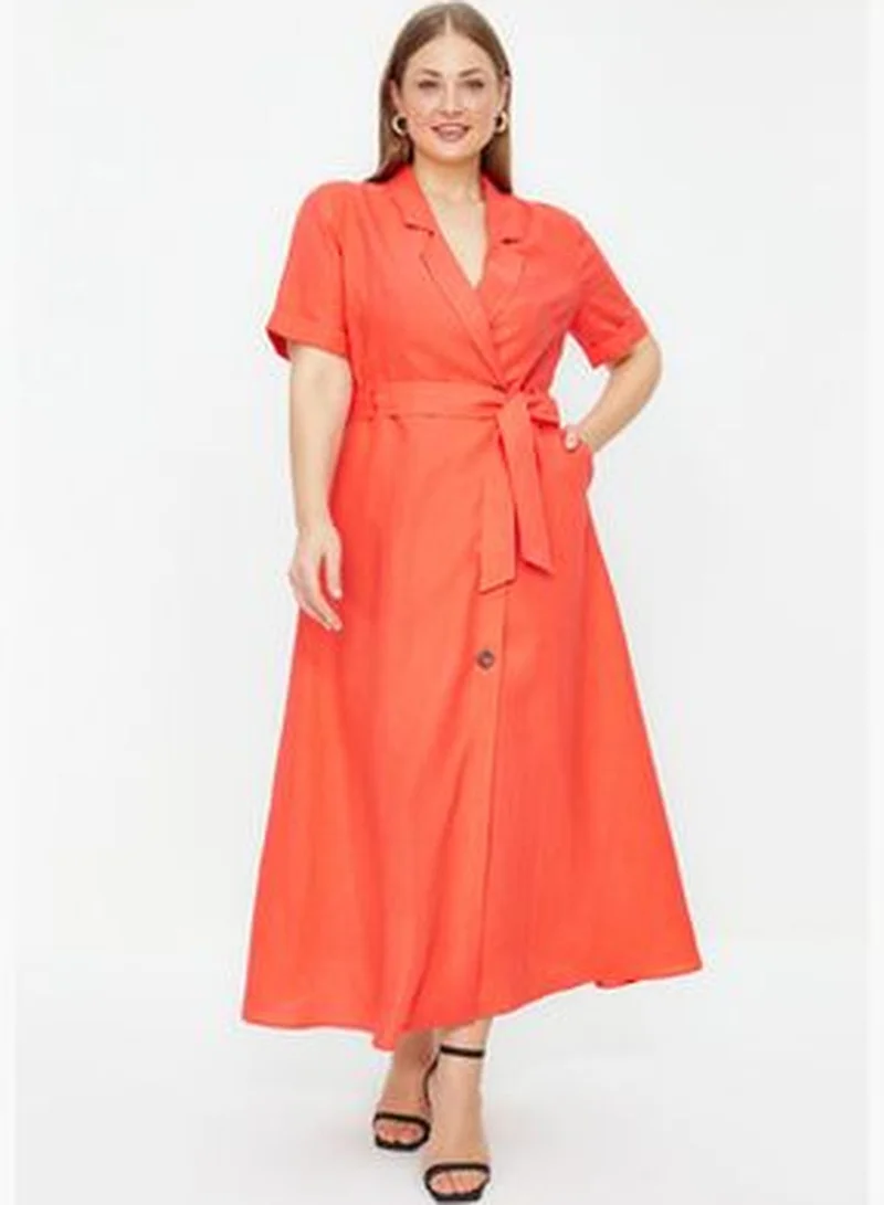 trendyol Red Plain Jacket Dress Midi Plus Size Plus Size Dress