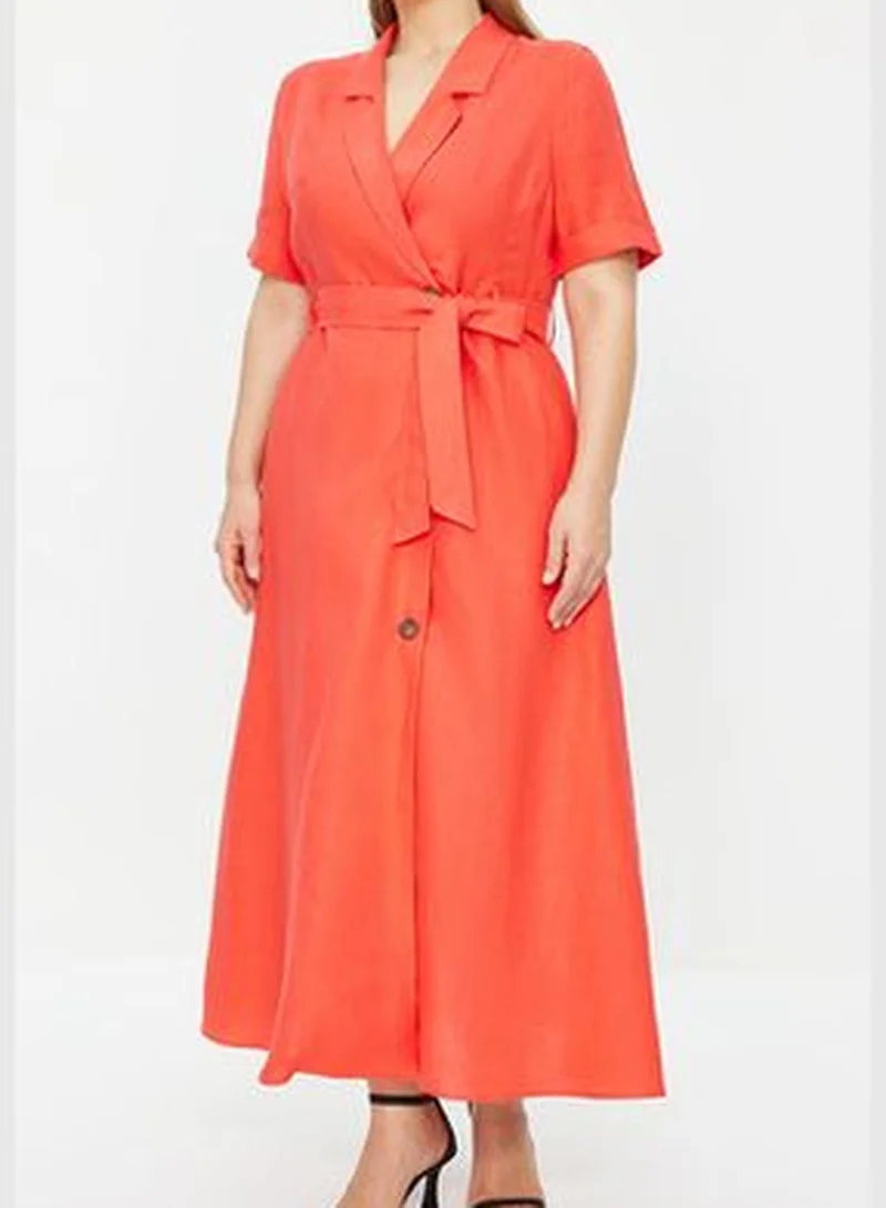 trendyol Red Plain Jacket Dress Midi Plus Size Plus Size Dress