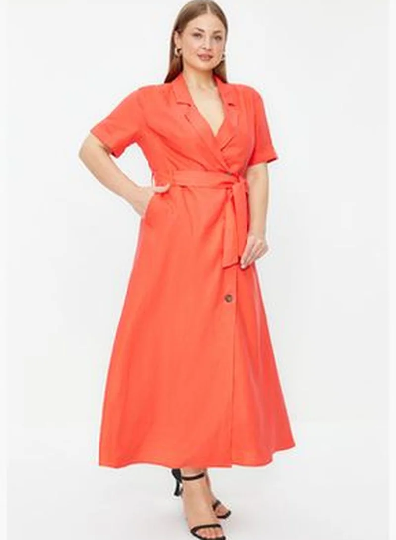 trendyol Red Plain Jacket Dress Midi Plus Size Plus Size Dress