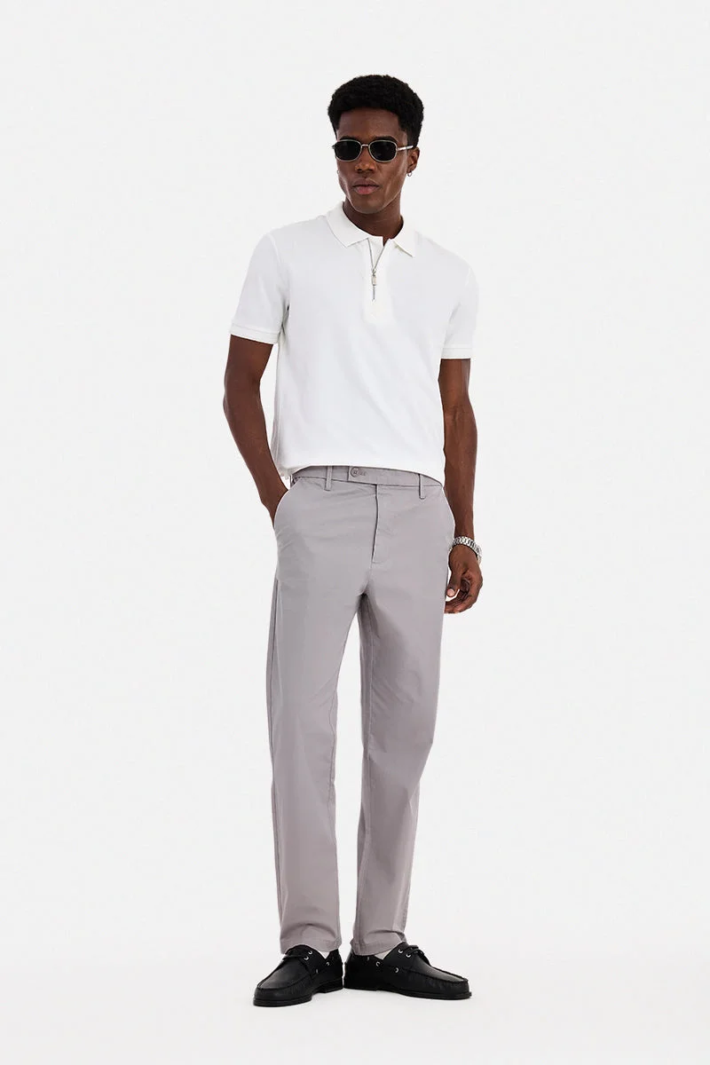 سنيتش Light Grey Solid Slim Fit Chinos