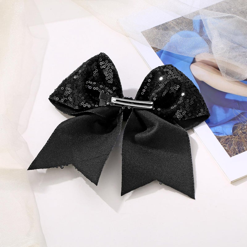 ZOLYCO Large Glitter Cheer Bows Clips, Jumbo Big 7 Inch Cheerleading Sequin Hair Bow Hair Accessories for Teens Girls Football Sports Cheerleader Outfit Uniform (Black) - Image 5