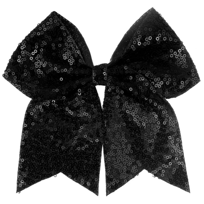 ZOLYCO Large Glitter Cheer Bows Clips, Jumbo Big 7 Inch Cheerleading Sequin Hair Bow Hair Accessories for Teens Girls Football Sports Cheerleader Outfit Uniform (Black) - Image 1