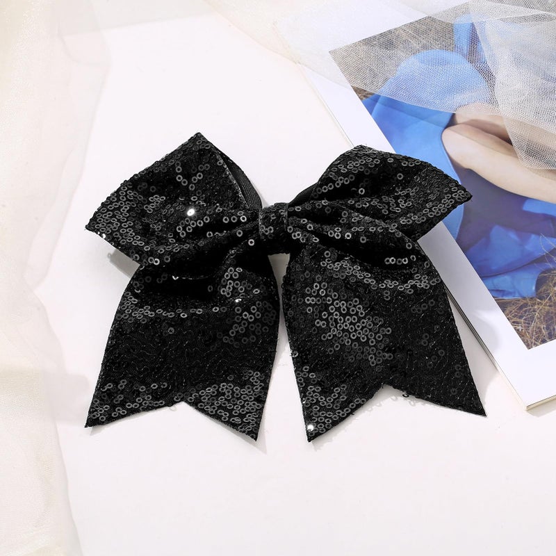 ZOLYCO Large Glitter Cheer Bows Clips, Jumbo Big 7 Inch Cheerleading Sequin Hair Bow Hair Accessories for Teens Girls Football Sports Cheerleader Outfit Uniform (Black) - Image 4