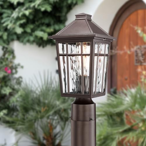Darkaway Outdoor Post Lights Lamp Post Light Fixture, Waterproof Aluminum Housing with Water Ripple Glass, Fence Post Deck Lighting for Garden Patio Pathway - Image 2