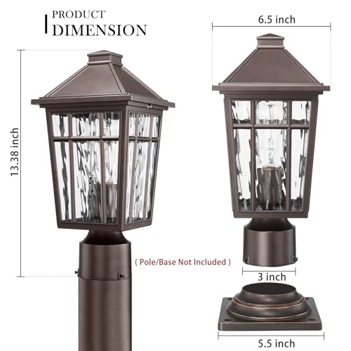 Darkaway Outdoor Post Lights Lamp Post Light Fixture, Waterproof Aluminum Housing with Water Ripple Glass, Fence Post Deck Lighting for Garden Patio Pathway - Image 3