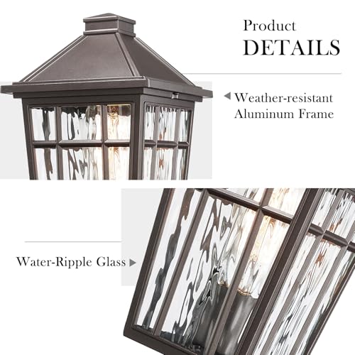 Darkaway Outdoor Post Lights Lamp Post Light Fixture, Waterproof Aluminum Housing with Water Ripple Glass, Fence Post Deck Lighting for Garden Patio Pathway - Image 4