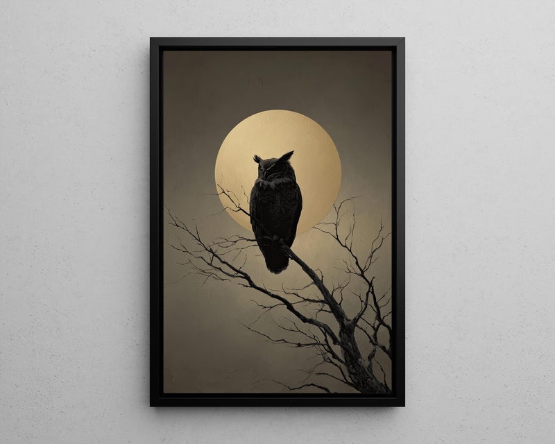 TNESSENTIAL Mythic Owl on Bare Branch with Full Moon Canvas Poster, Poster or Canvas Print, Golden Moon and Owl Silhouette Minimalist Art Mystical Decor - Image 5