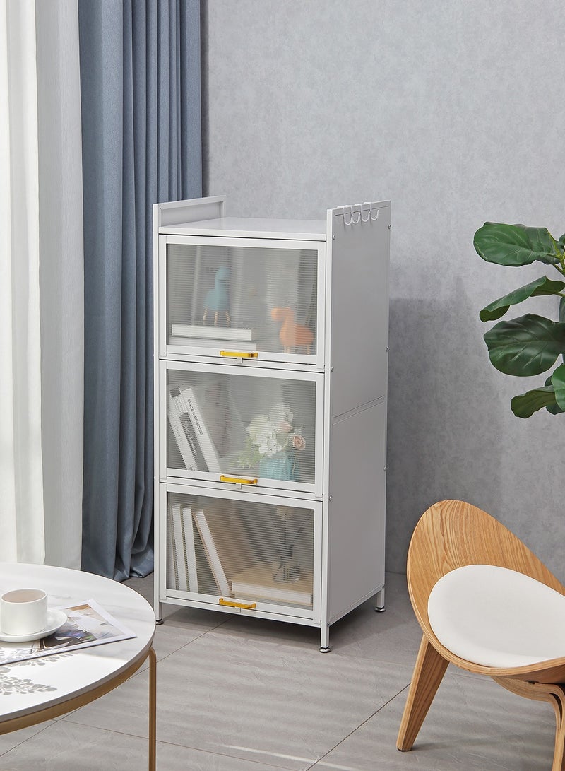 LAWAZIM Modern Storage Cabinet -3 Tier White- Sleek Design Space-Saving Storage Organizer with Easy-to-clean Sturdy Shelves Racks Drawers and Doors- for Office Livingroom Bedroom Kitchen Organization - Image 1