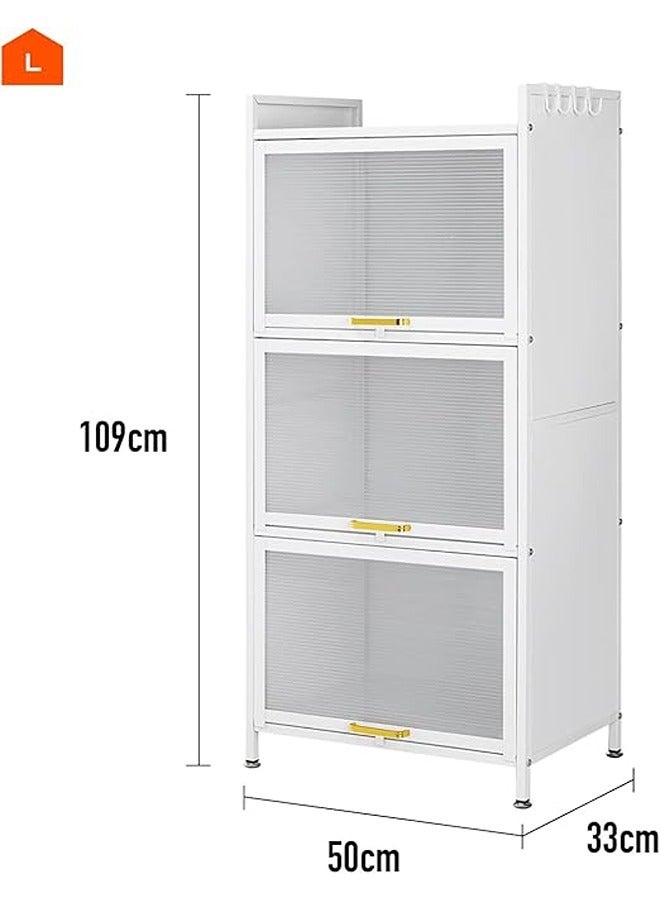 LAWAZIM Modern Storage Cabinet -3 Tier White- Sleek Design Space-Saving Storage Organizer with Easy-to-clean Sturdy Shelves Racks Drawers and Doors- for Office Livingroom Bedroom Kitchen Organization - Image 2