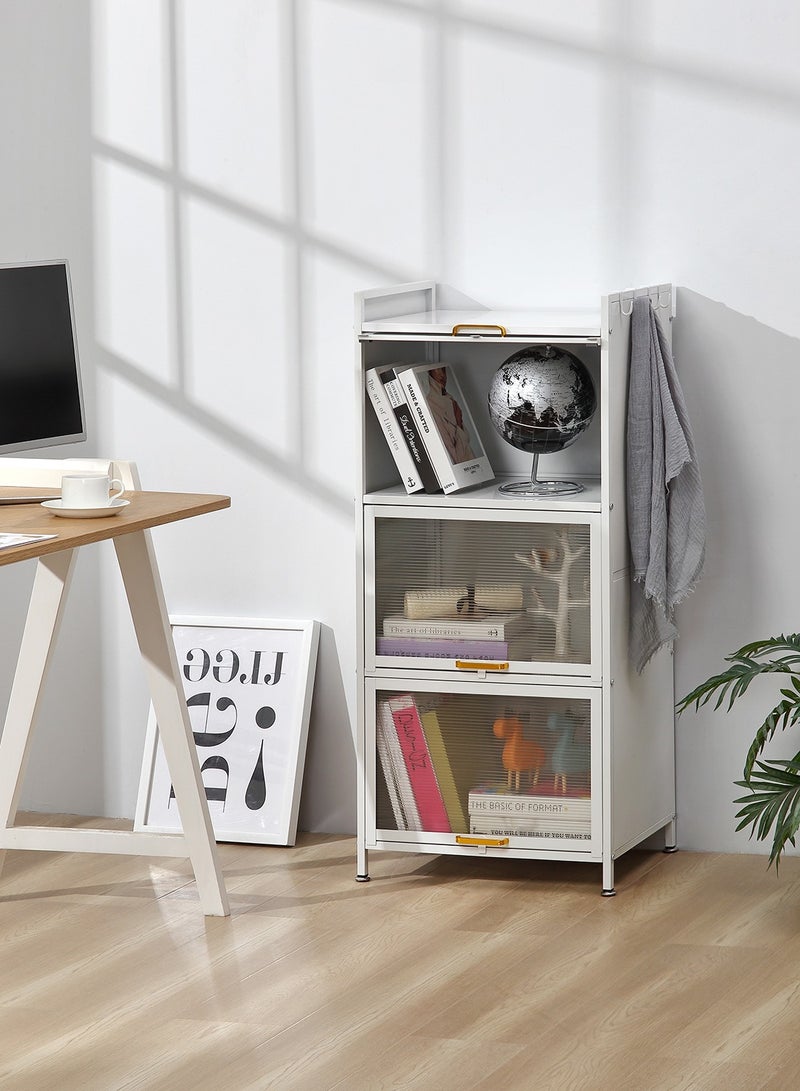LAWAZIM Modern Storage Cabinet -3 Tier White- Sleek Design Space-Saving Storage Organizer with Easy-to-clean Sturdy Shelves Racks Drawers and Doors- for Office Livingroom Bedroom Kitchen Organization - Image 3